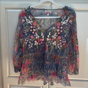 Johnny Was embroidered blouse with coordinating slip